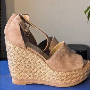 Stuart Weitzman Tan Suede Wedge Sandals 6.5